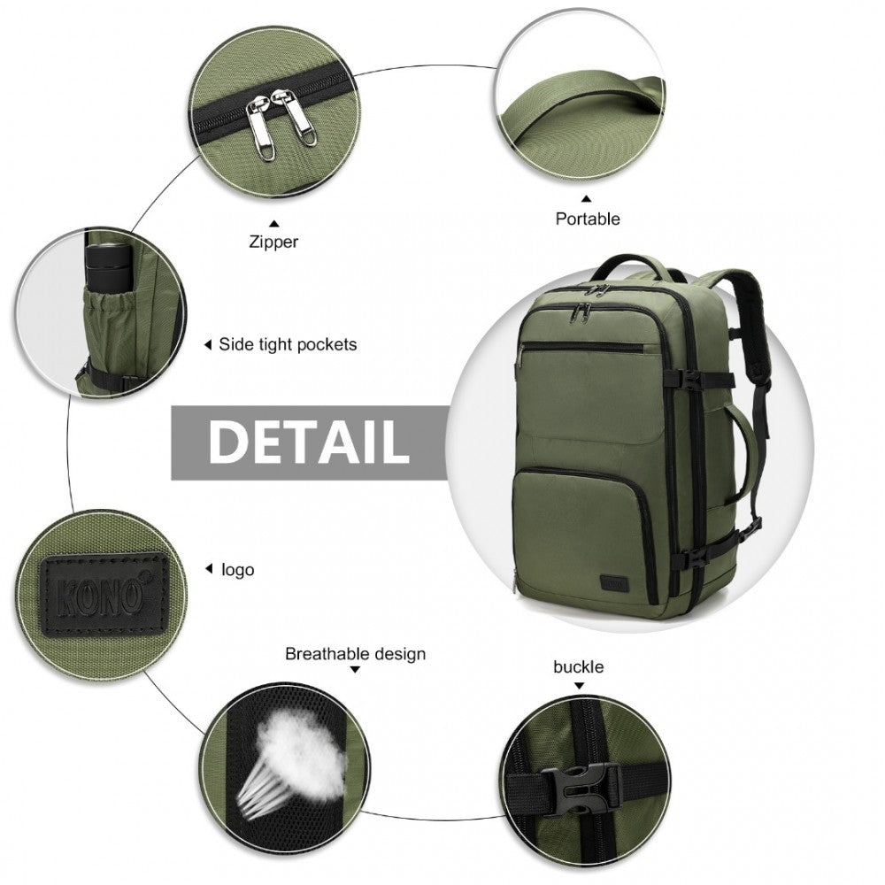 KONO Multifunctional Travel Backpack Cabin Luggage Bag - Green - Holiday Accent Ltd