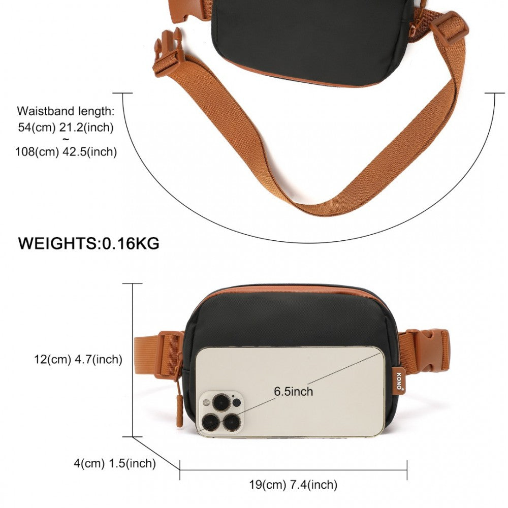 KONO Waist Money Belt Bag Pack - Black/Brown - Holiday Accent Ltd