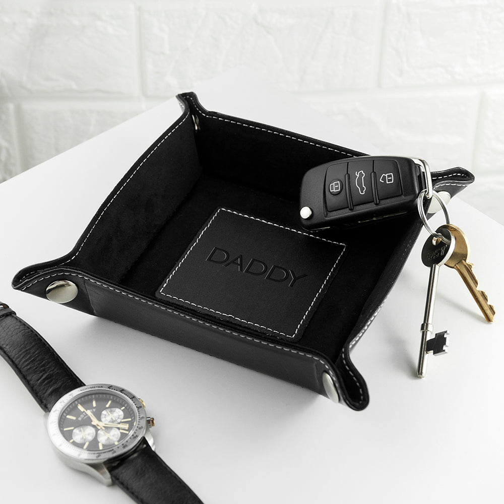 Personalised Faux Leather Valet Tray - Black - Holiday Accent Ltd