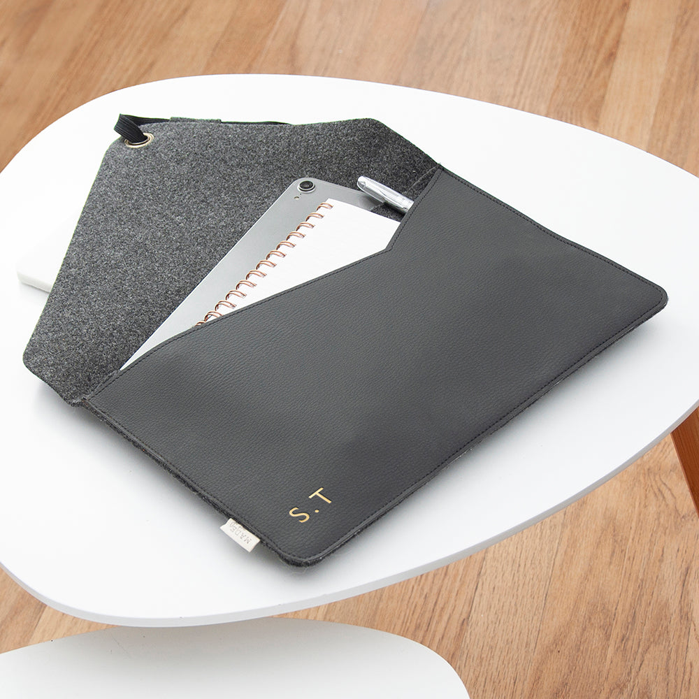Personalised Vegan Apple Leather Laptop Sleeve - 13 inch - Black - Holiday Accent Ltd