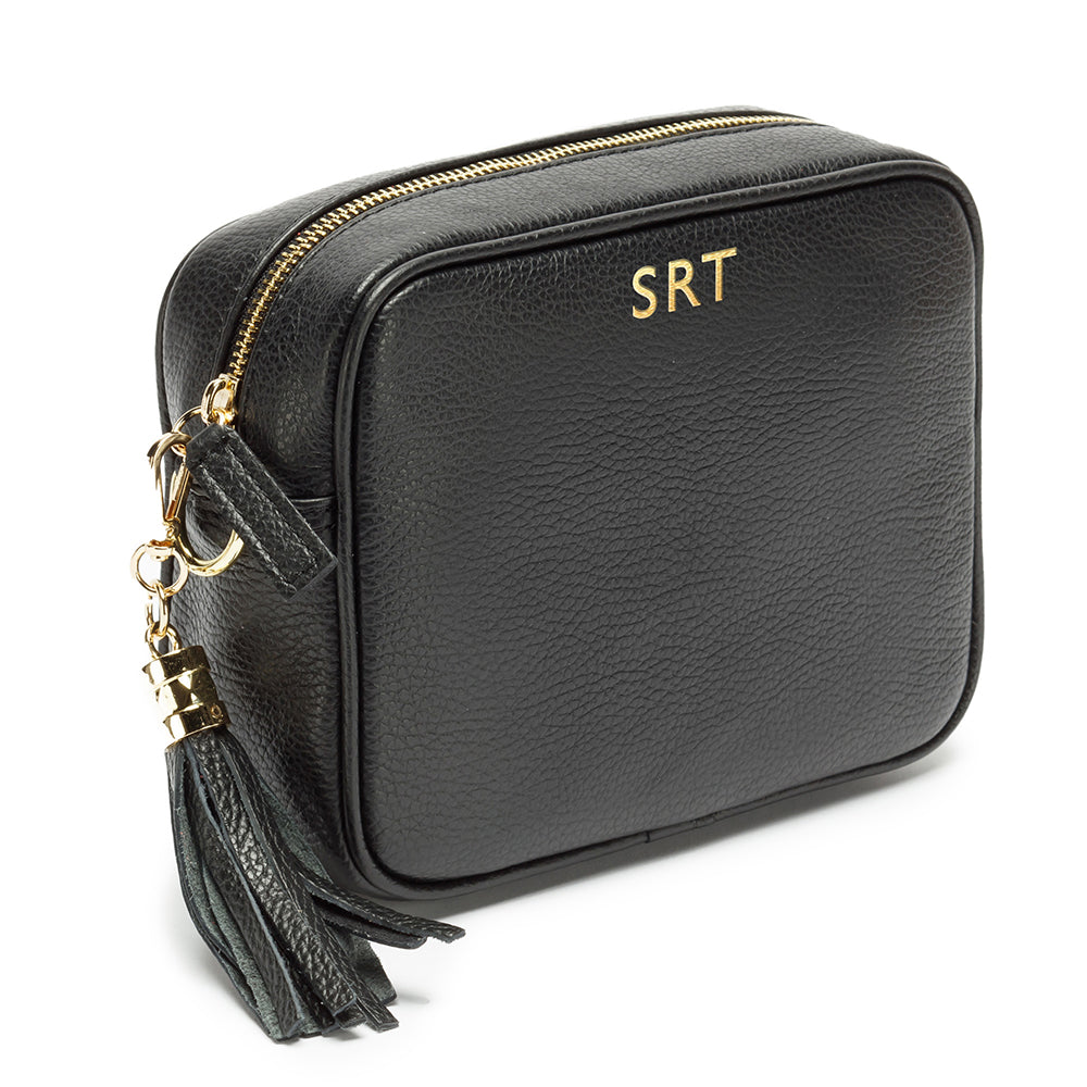 Personalised Elie Beaumont Leather Black Bag with two Straps - Holiday Accent Ltd