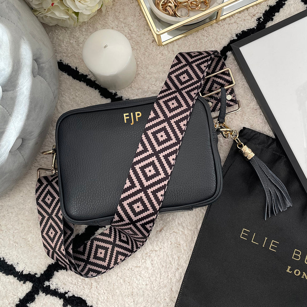 Personalised Elie Beaumont Leather Black Bag with two Straps - Holiday Accent Ltd