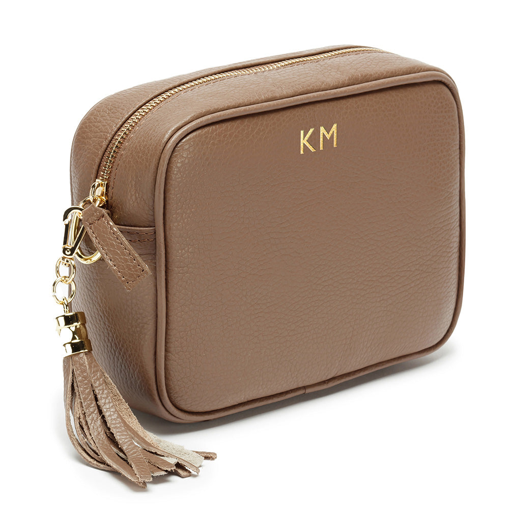 Personalised Elie Beaumont Taupe Leather Bag with two Straps - Holiday Accent Ltd