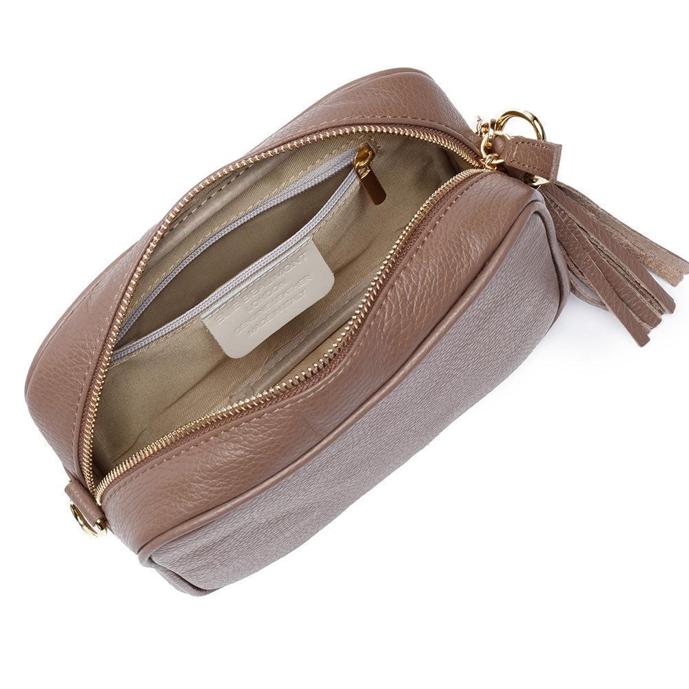 Personalised Elie Beaumont Taupe Leather Bag with two Straps - Holiday Accent Ltd