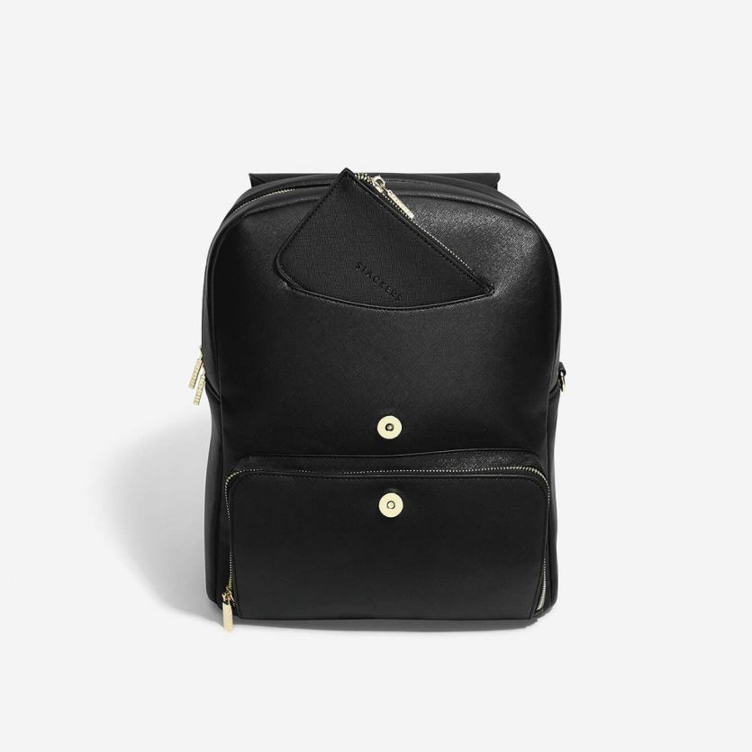 Stackers Faux Leather Backpack with Removable Purse - Black - Holiday Accent Ltd