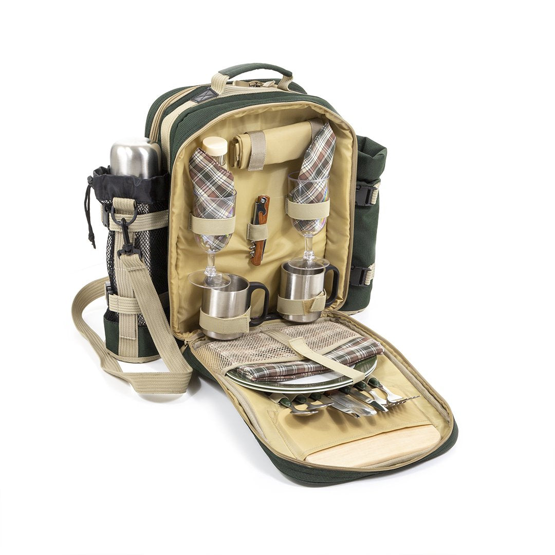 Greenfield Collection Super Deluxe Picnic Backpack Hamper for 2 People - Green - Holiday Accent Ltd