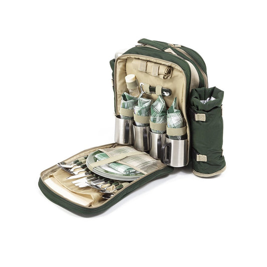 Greenfield Collection Super Deluxe Picnic Backpack Hamper for 4 People - Green - Holiday Accent Ltd