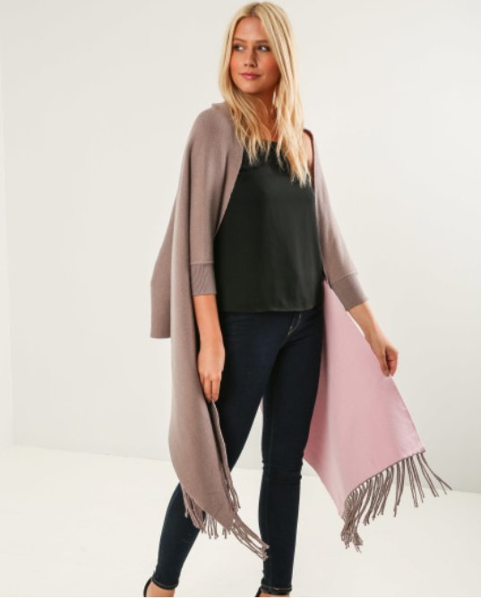 Ladies' Reversible Travel Wrap/Cape with Sleeves - One Size - Holiday Accent Ltd