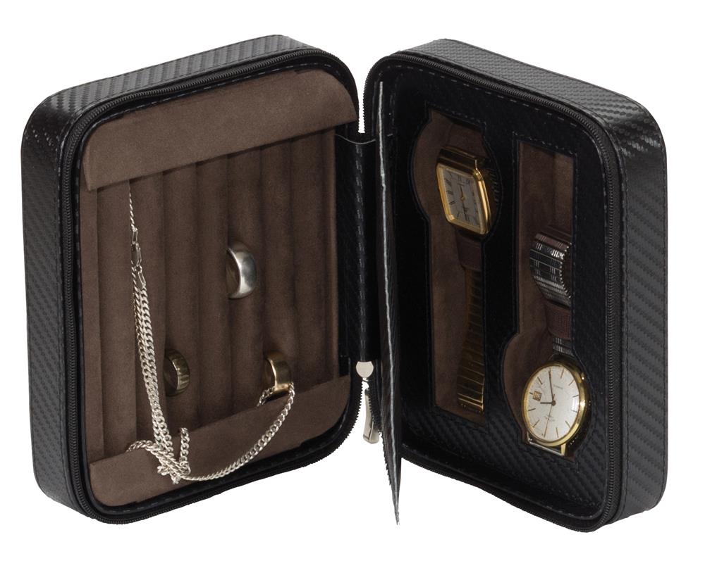 Mele Michael Mens Faux Leather Cufflink and Watch Box -Black - Holiday Accent Ltd