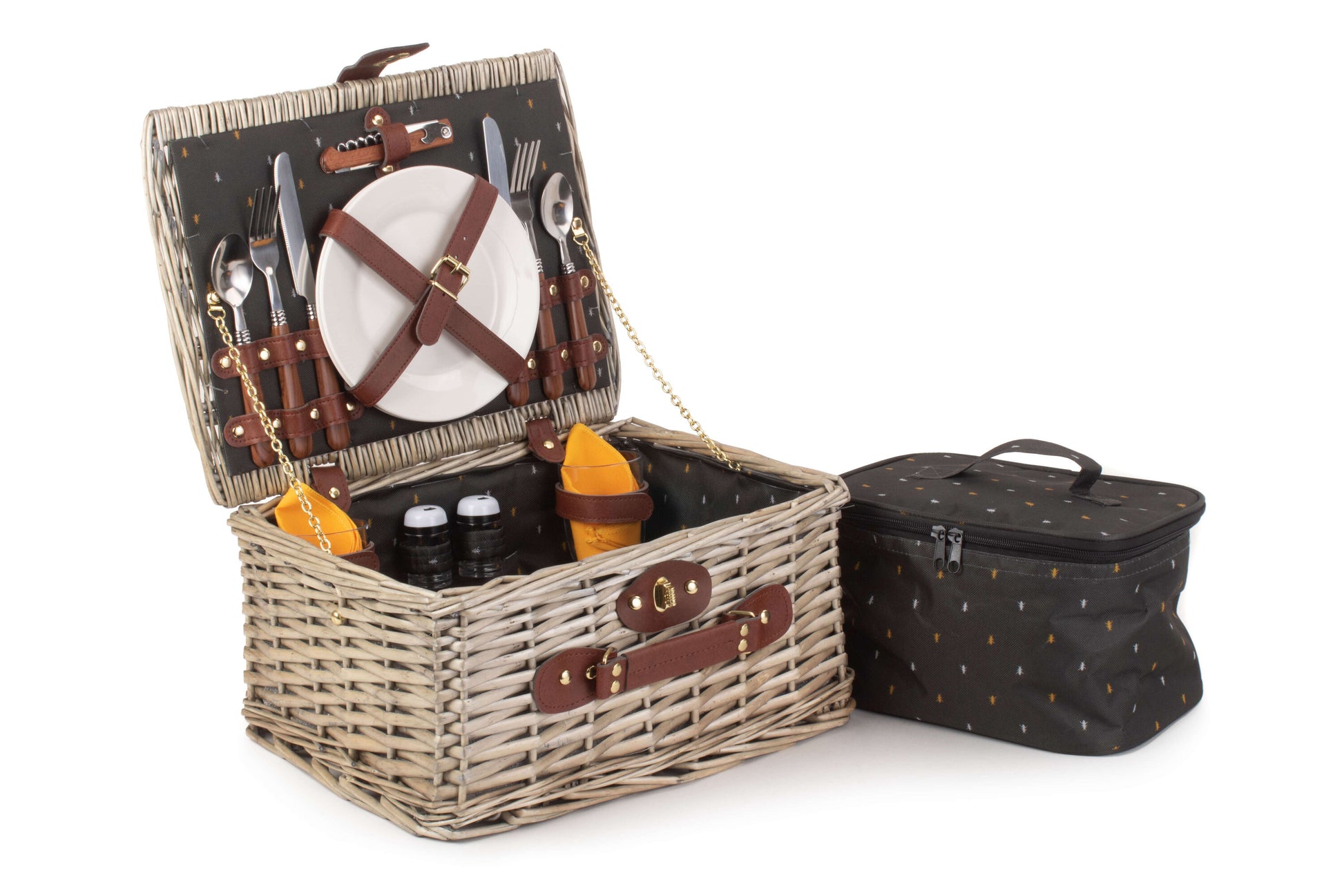 Wicker Picnic Basket Hamper with removable Cooler Bag - 2 Person - Holiday Accent Ltd