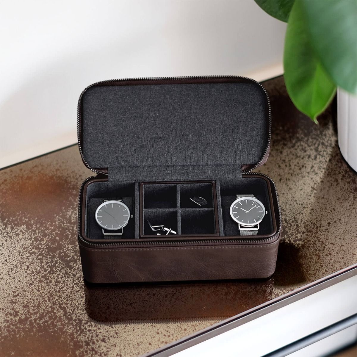 Stackers Men's Travel Watch and Cufflink Box - Brown - Holiday Accent Ltd