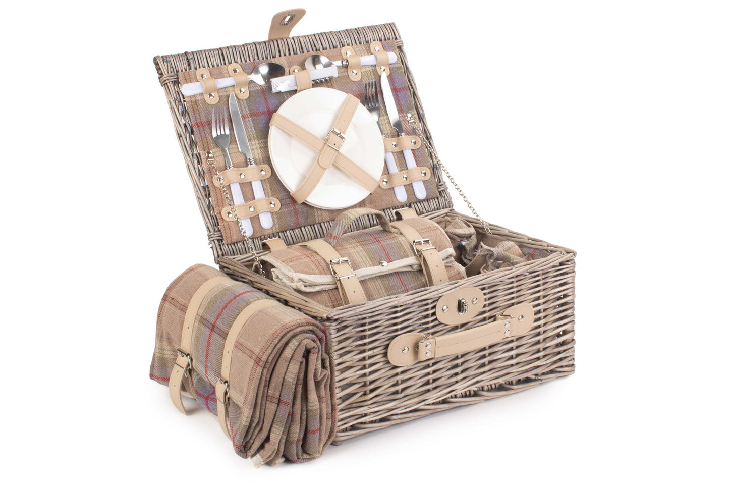 Lavender Tartan 2 Person Picnic Basket Hamper with Picnic Blanket - Holiday Accent Ltd
