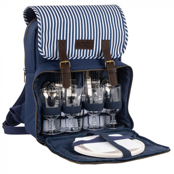 Three Rivers  Navy/White Picnic Backpack - 4 person - Holiday Accent Ltd