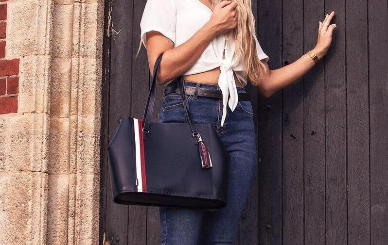 Zatchels Handmade Leather Tote Bag -  Navy Blue - Holiday Accent Ltd